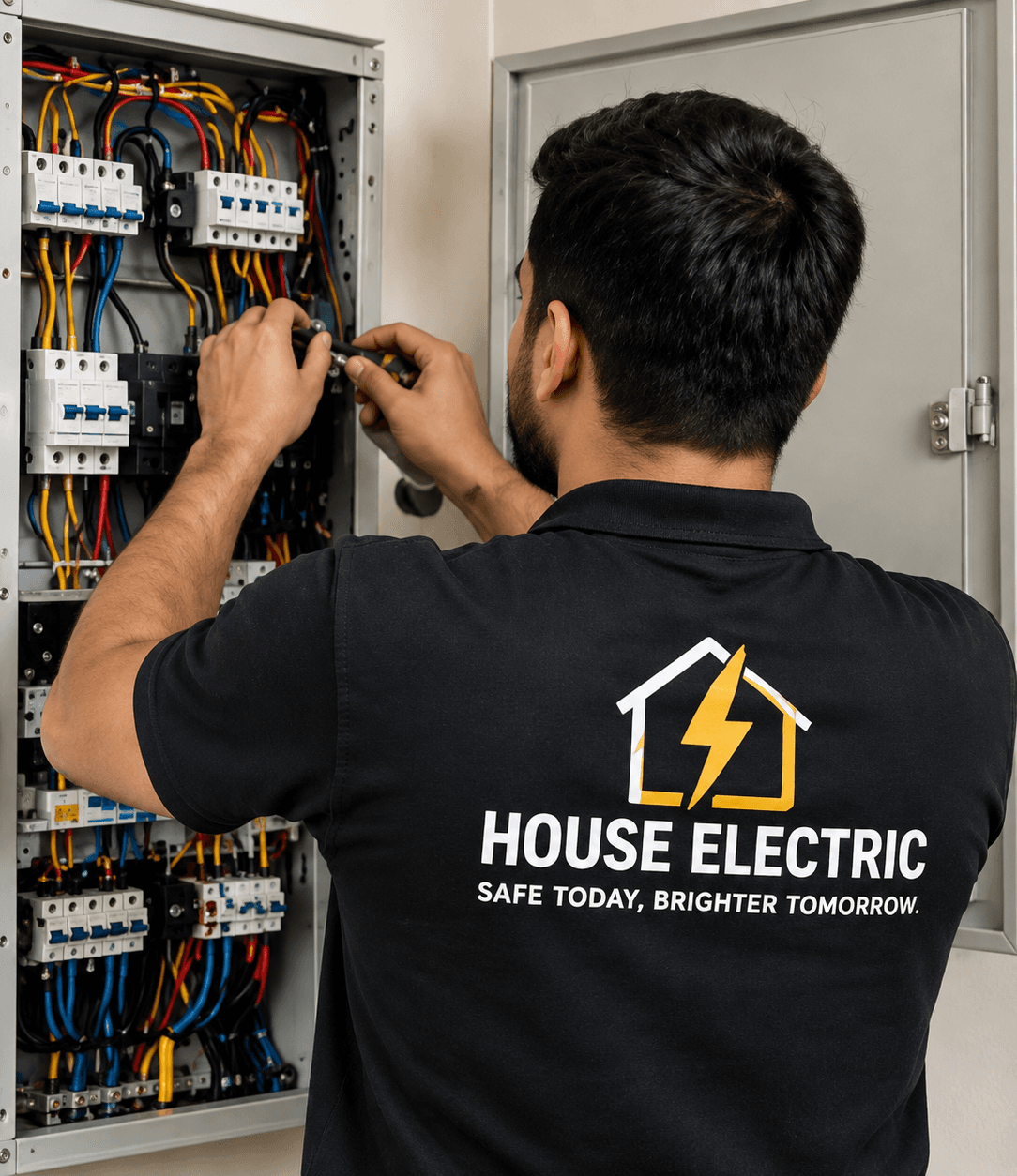 Electrician inspecting a consumer unit